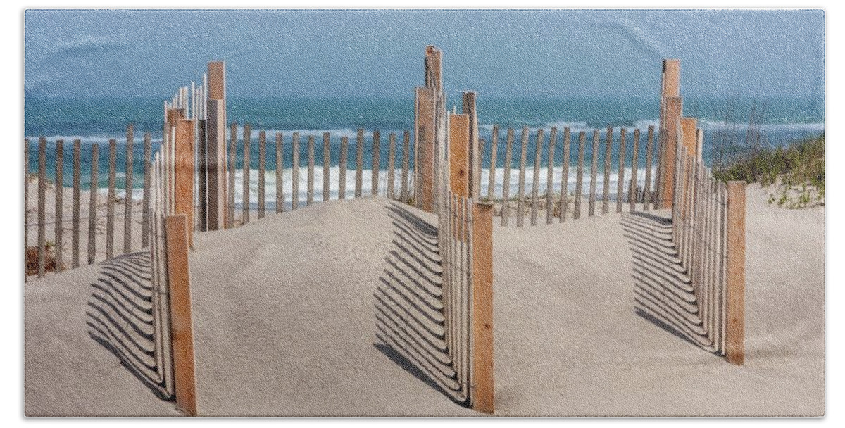 Dunes Hand Towel featuring the photograph Dune Fence Landscape by Liza Eckardt