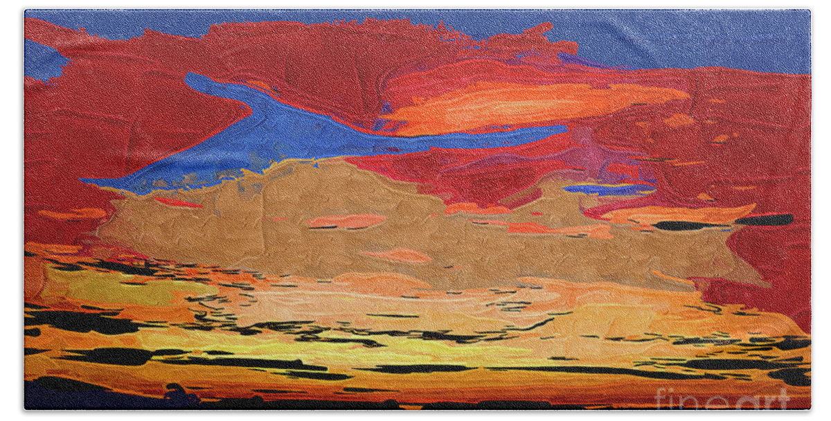 Abstract Bath Towel featuring the digital art Dusk On The Coast by Kirt Tisdale