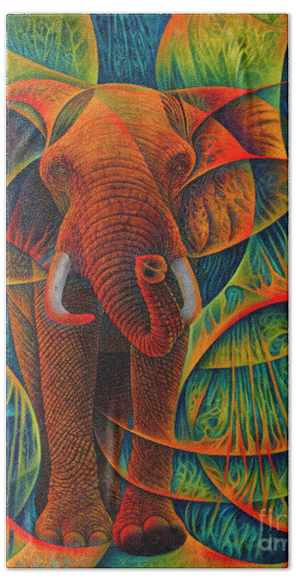 Elephant Bath Towel featuring the painting Dynamic Elephant - 3D by Ricardo Chavez-Mendez