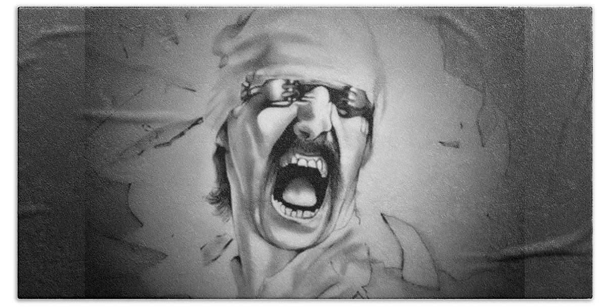 Scorpions Hand Towel featuring the drawing Dynamite - Scorpions - Blackout Edition by Fred Larucci