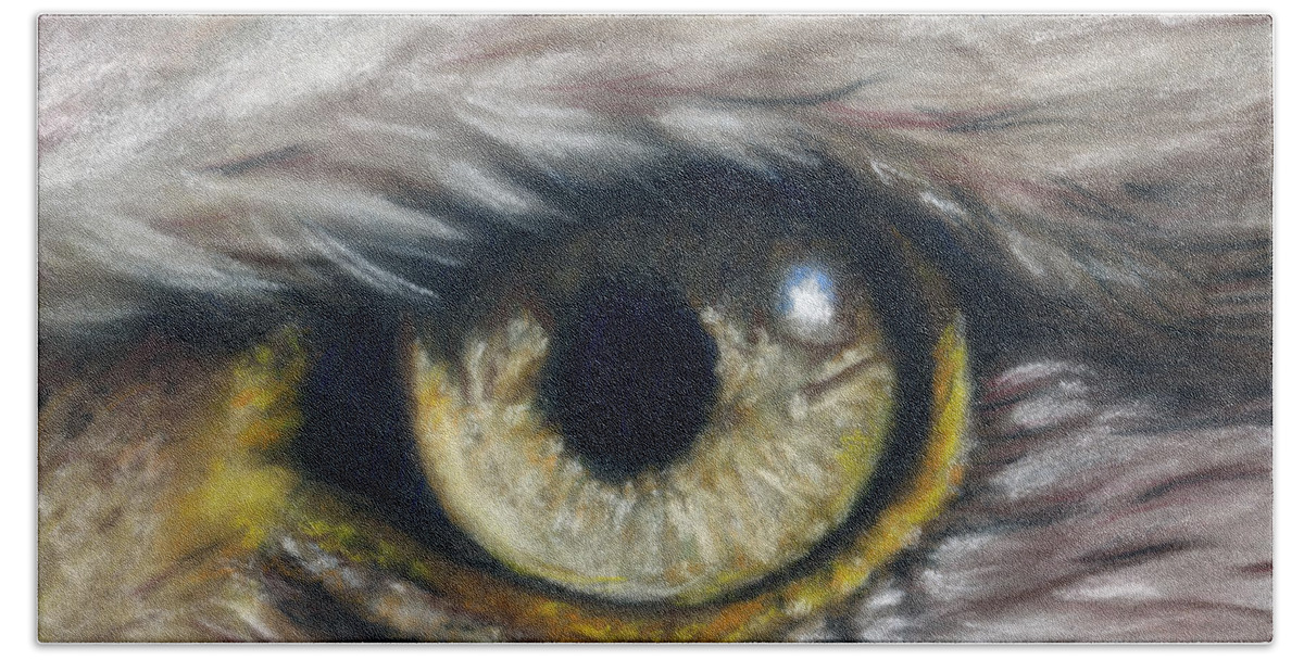  Hand Towel featuring the pastel Eagle Eye Study by Kirsty Rebecca