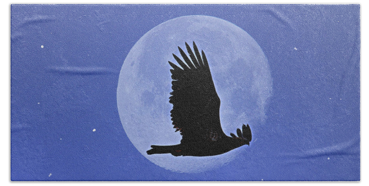Eagle Bath Towel featuring the photograph Eagle Across the Moon by Mary Walchuck