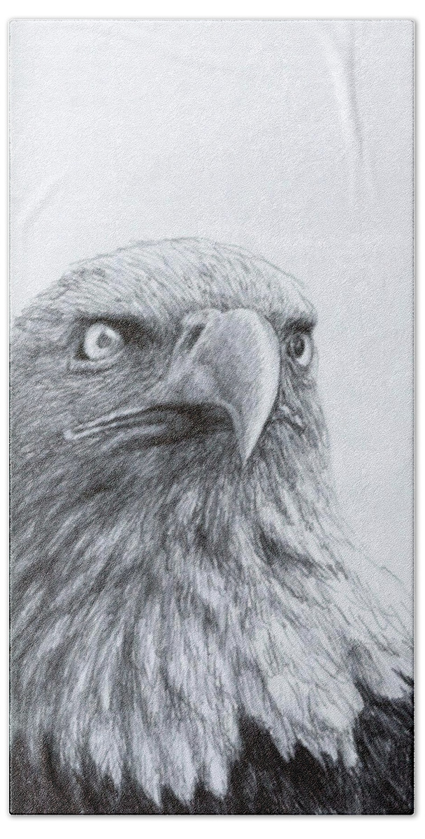 Bald Eagle Bath Towel featuring the drawing Eagle Eye by Rick Hansen
