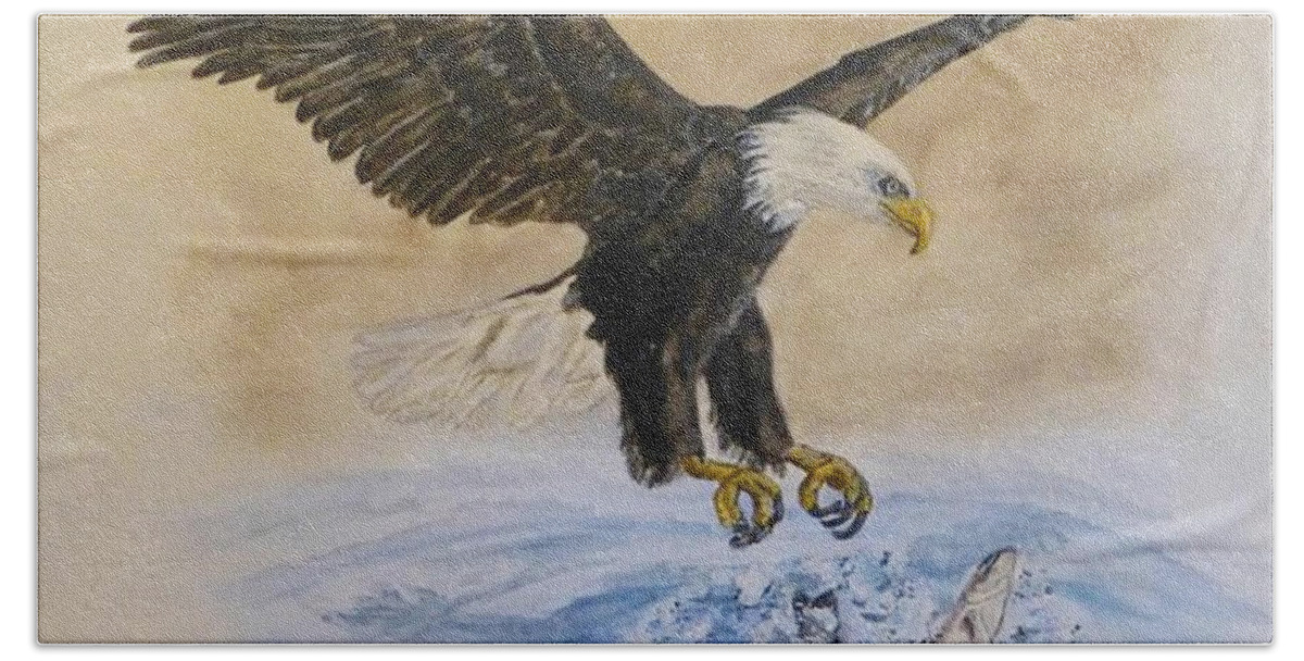 Eagle Hand Towel featuring the painting Eagles Easy Catch by Kelly Mills