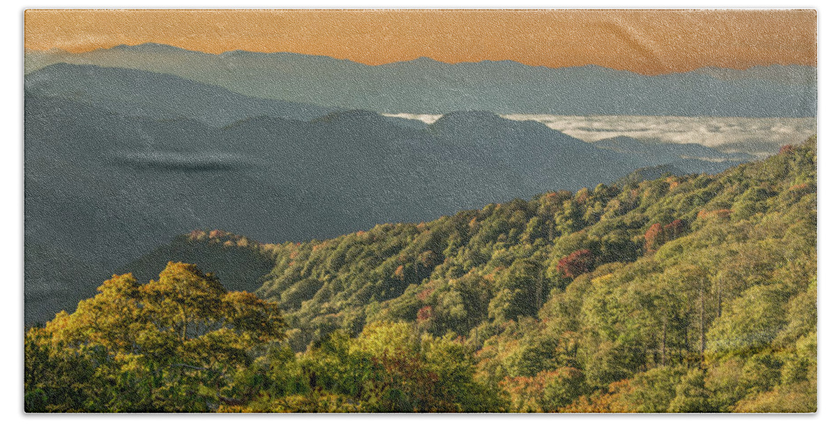 Great Smoky Mountains National Park Hand Towel featuring the photograph Early Light Across the Ridges, Smoky Mountains by Marcy Wielfaert