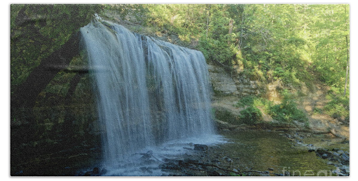 Waterfall Bath Towel featuring the photograph Early Morning at Cascade Falls in Osceola Wisconsin by Natural Focal Point Photography