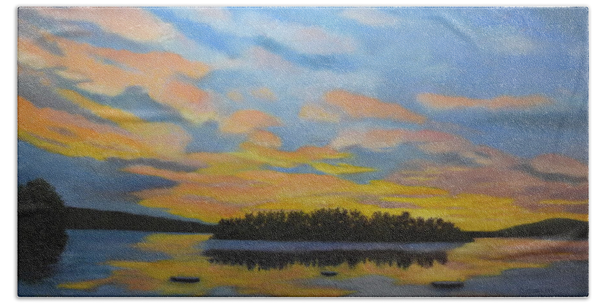 Spofford Lake Bath Sheet featuring the pastel Early Morning on Spofford Lake by Carol Corliss