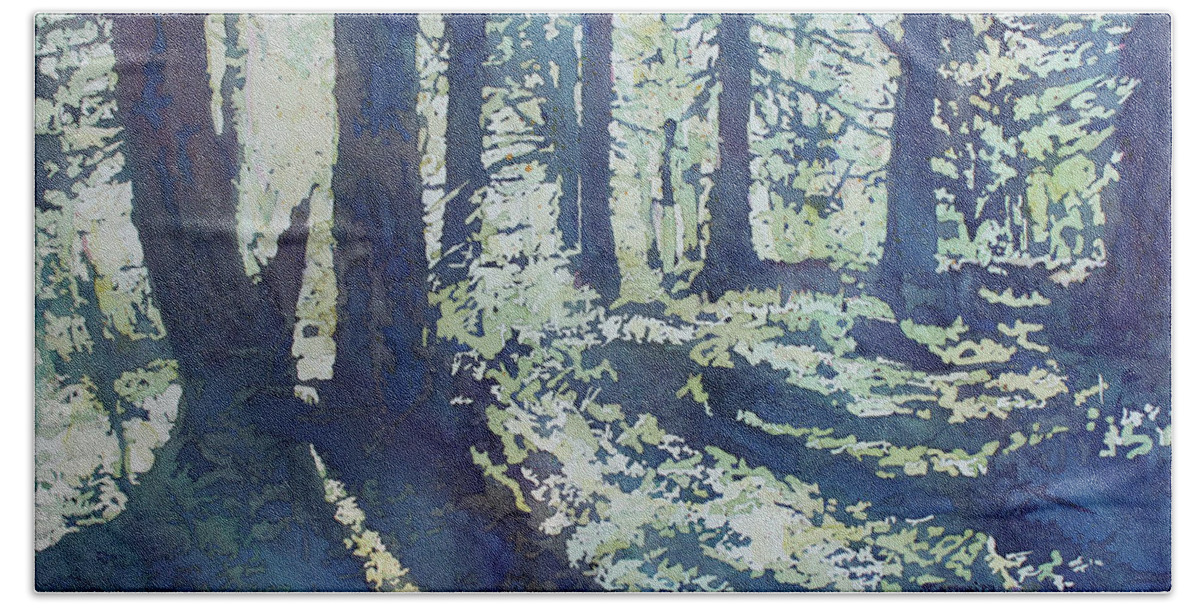 Forest Bath Towel featuring the painting Early Spring Shadows by Jenny Armitage