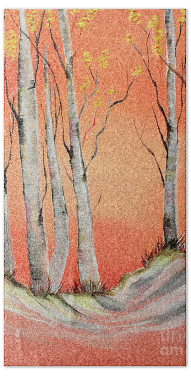 Colorado Bath Towel featuring the painting Early Winter Aspen by Janice Pariza
