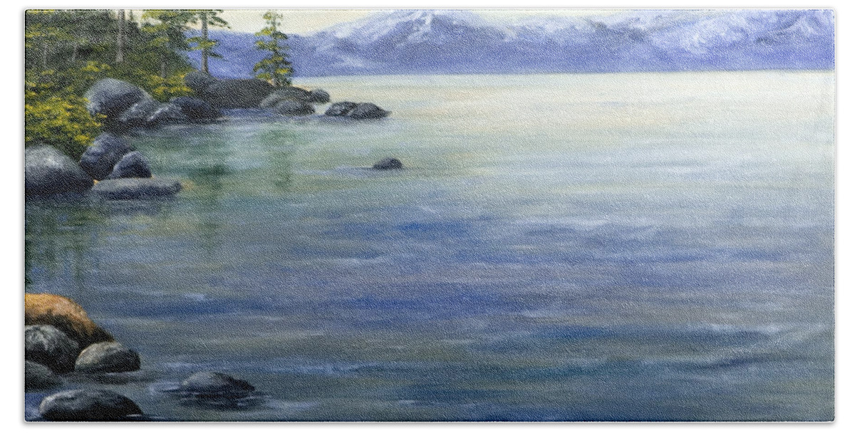 Lake Tahoe Hand Towel featuring the painting East Shore Lake Tahoe by Darice Machel McGuire