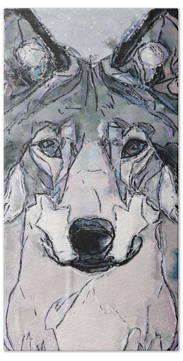 Wolf Bath Towel featuring the digital art Eastern Timber Wolf - Abstract Portrait 1 by Philip Preston