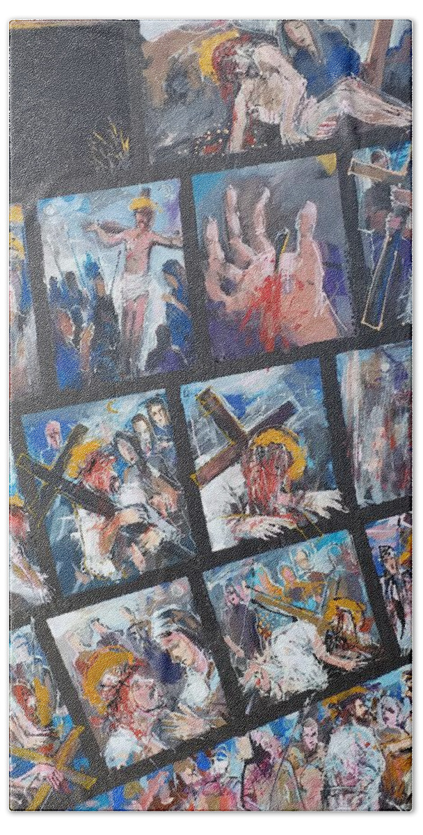 Acrylic Hand Towel featuring the painting Ecce homo by Lorand Sipos