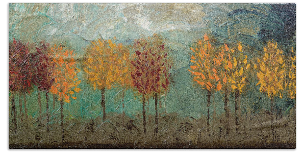 Trees Hand Towel featuring the painting Edge of the Forest II by Linda Bailey
