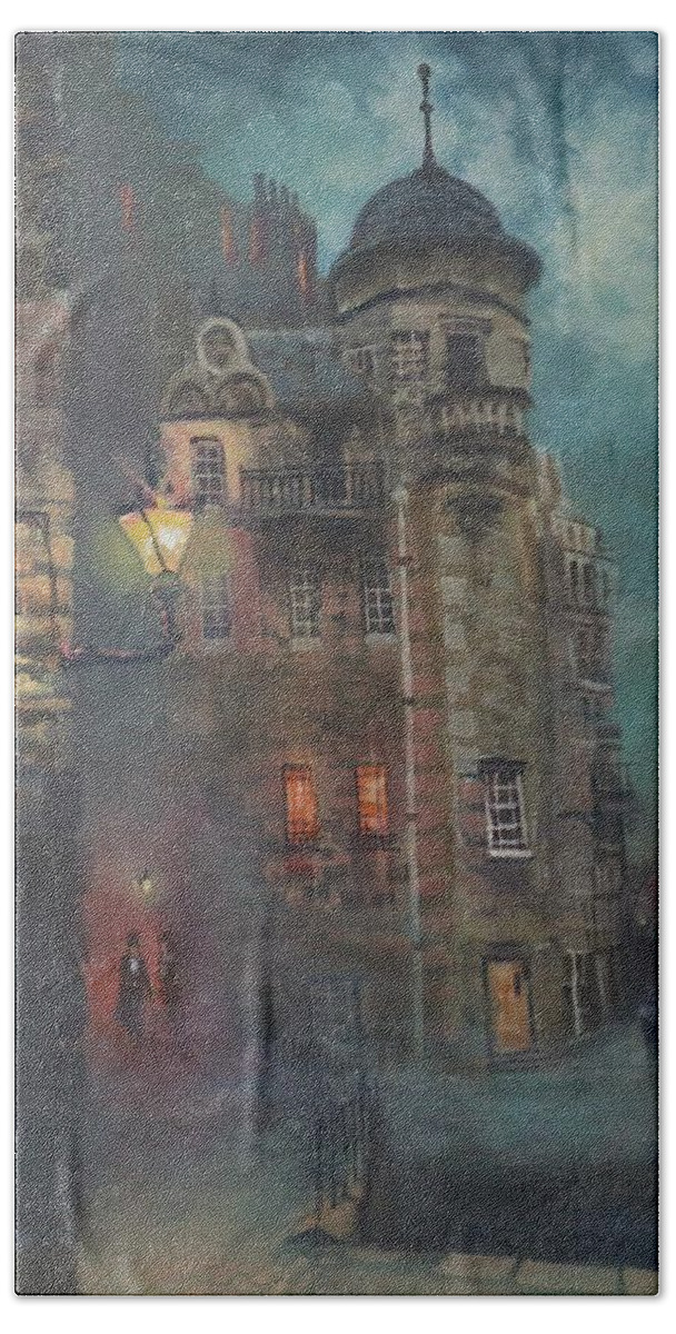 Edinburgh Hand Towel featuring the painting Edinbrough Writers Museum by Tom Shropshire