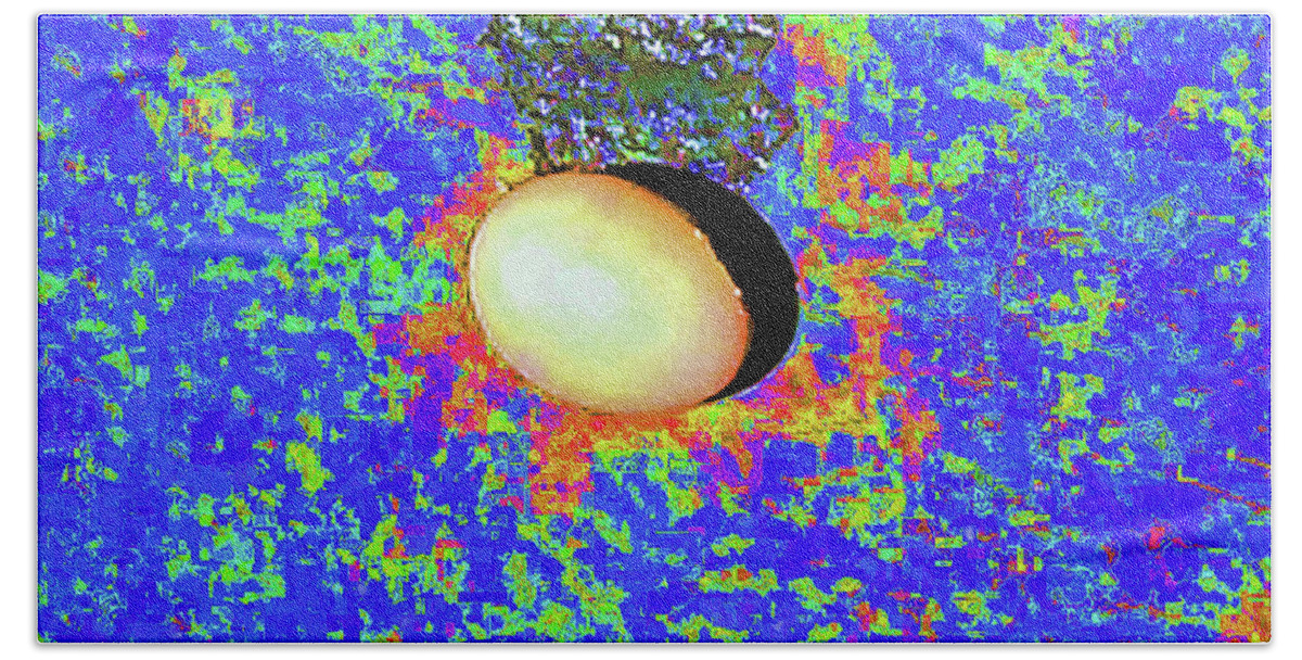 Food Bath Towel featuring the photograph Egg On Blue by Andrew Lawrence