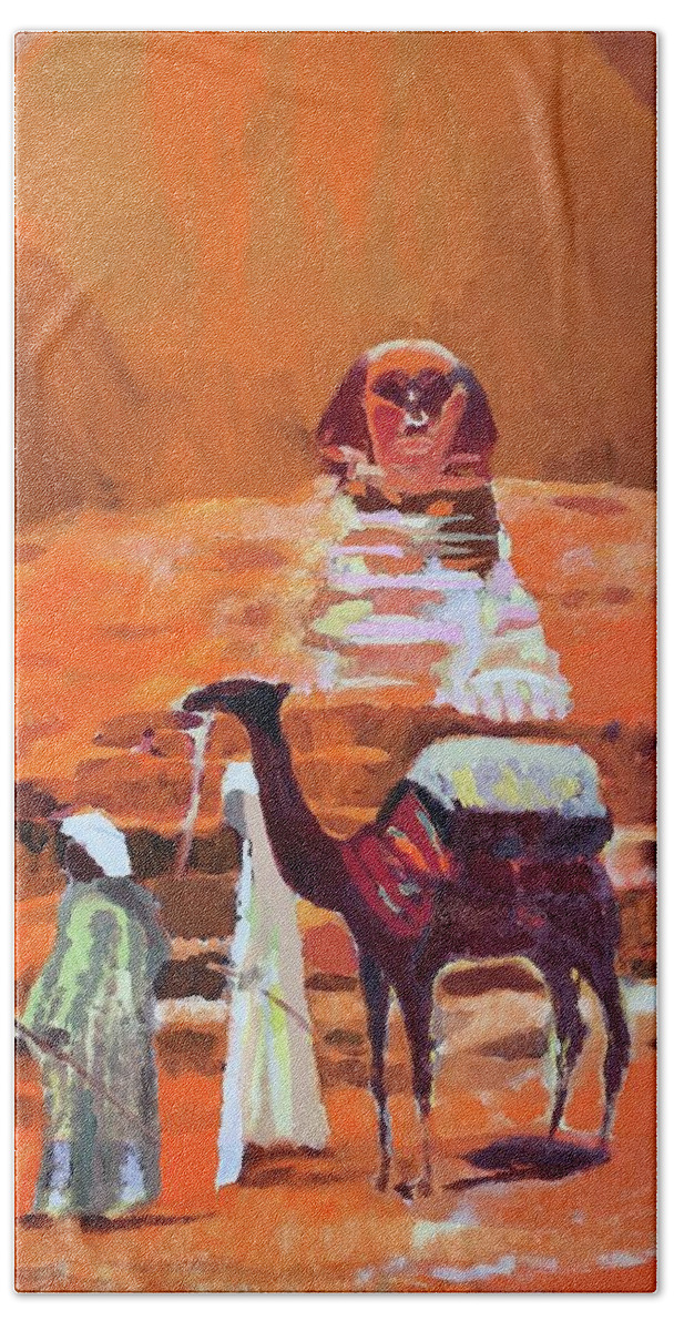 Camel Bath Towel featuring the painting Egypt Light by Enrico Garff