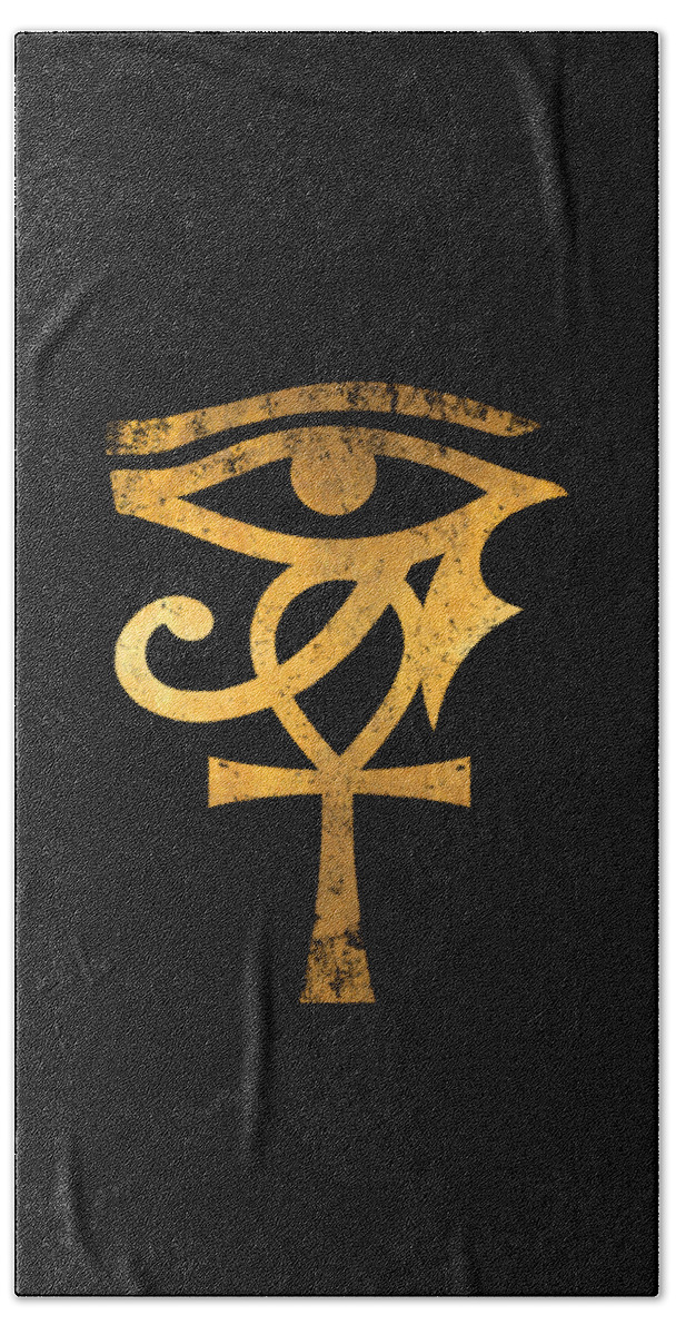 Egyptian Hand Towel featuring the drawing Egyptian Eye Of Horus Ankh Egypt Archaeologist Gold by Noirty Designs