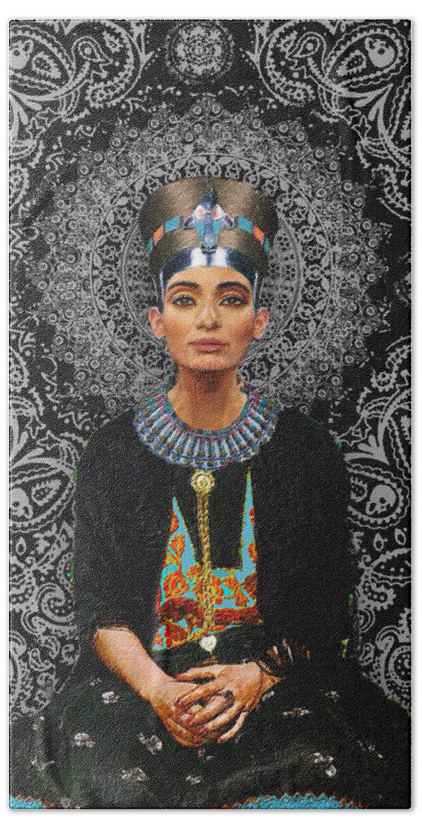 Egyptian Bath Towel featuring the painting Egyptian Queen Nefertiti T-Shirt by Tony Rubino