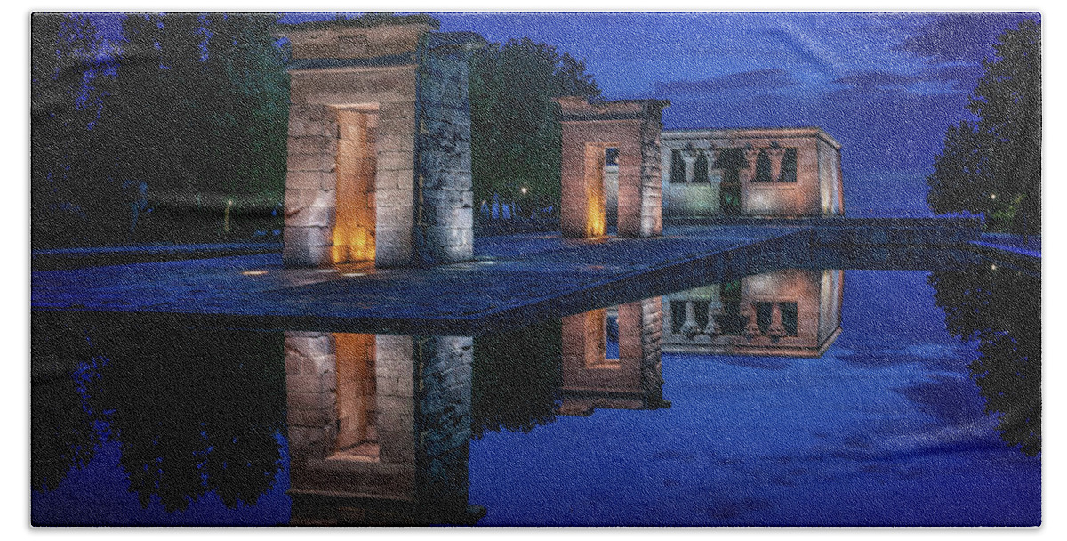 Ancient Bath Towel featuring the digital art Egyptian Temple of Madrid by Kevin McClish