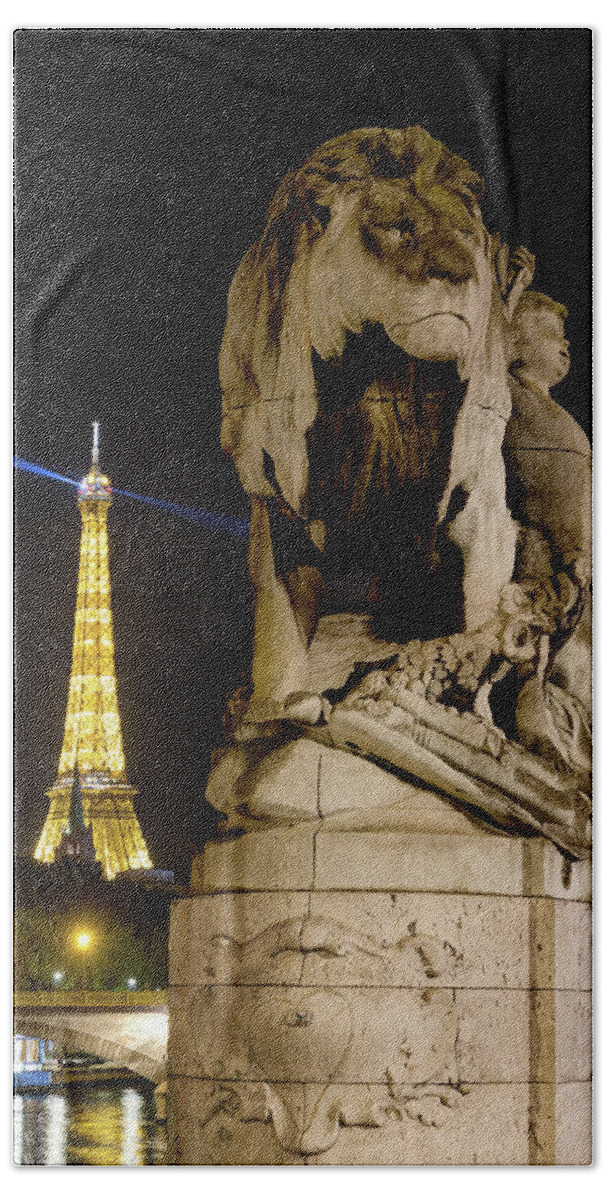 Eiffel And Lion Bath Towel featuring the photograph Eiffel and Lion 02 by Weston Westmoreland