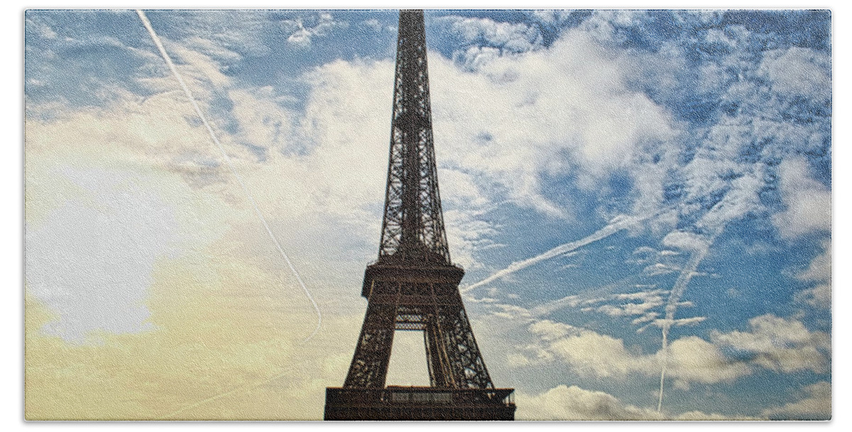 Tower Hand Towel featuring the photograph Eiffel Clouds by Portia Olaughlin