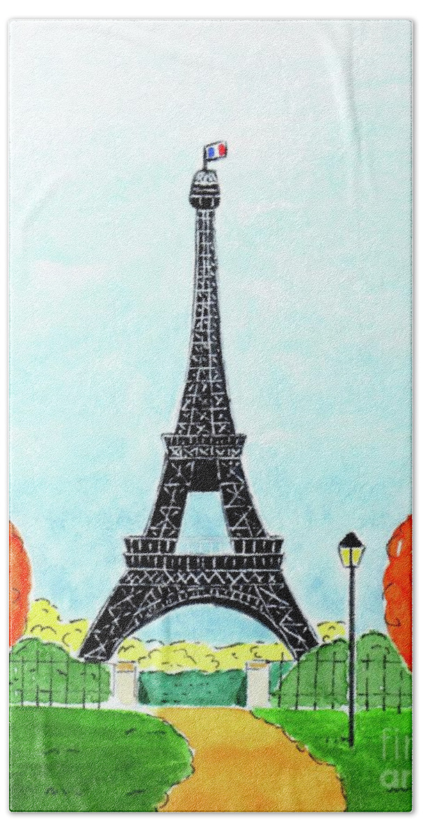 Eiffel Tower Bath Towel featuring the painting Eiffel Tower in the Fall by Donna Mibus