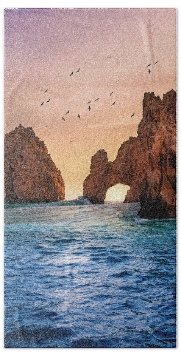 Cabo Hand Towel featuring the photograph El Arco at Sunset by Sebastian Musial