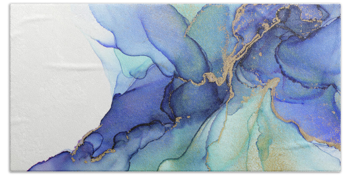 Ethereal Painting Bath Towel featuring the painting Electric Wave Violet Turquoise Ink - Part 3 by Olga Shvartsur