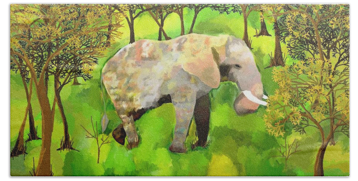 Elephant Bath Sheet featuring the painting Elephant 5 by Jeanne Fischer