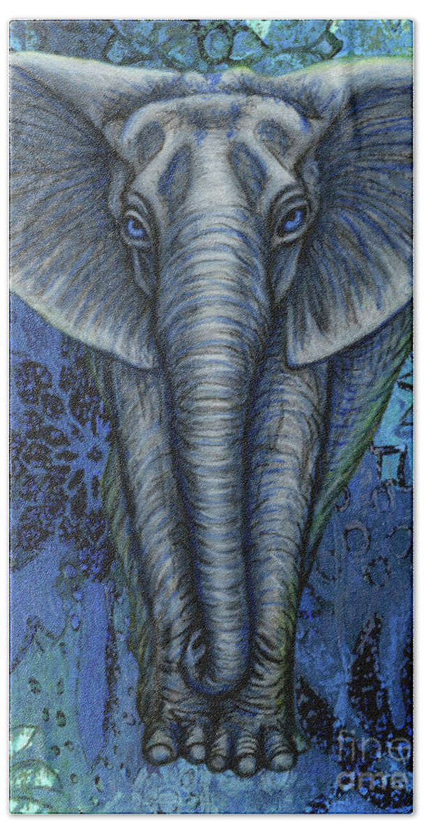 Elephant Bath Towel featuring the painting Elephant Abstract Botanical by Amy E Fraser