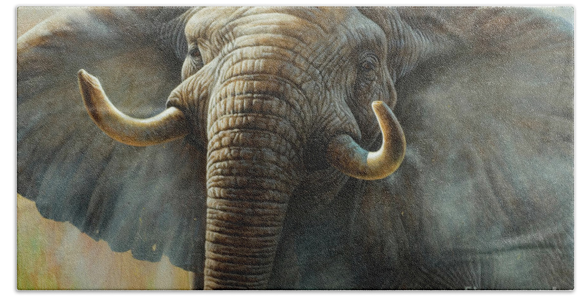 Cynthie Fisher Hand Towel featuring the painting Elephant by Cynthie Fisher