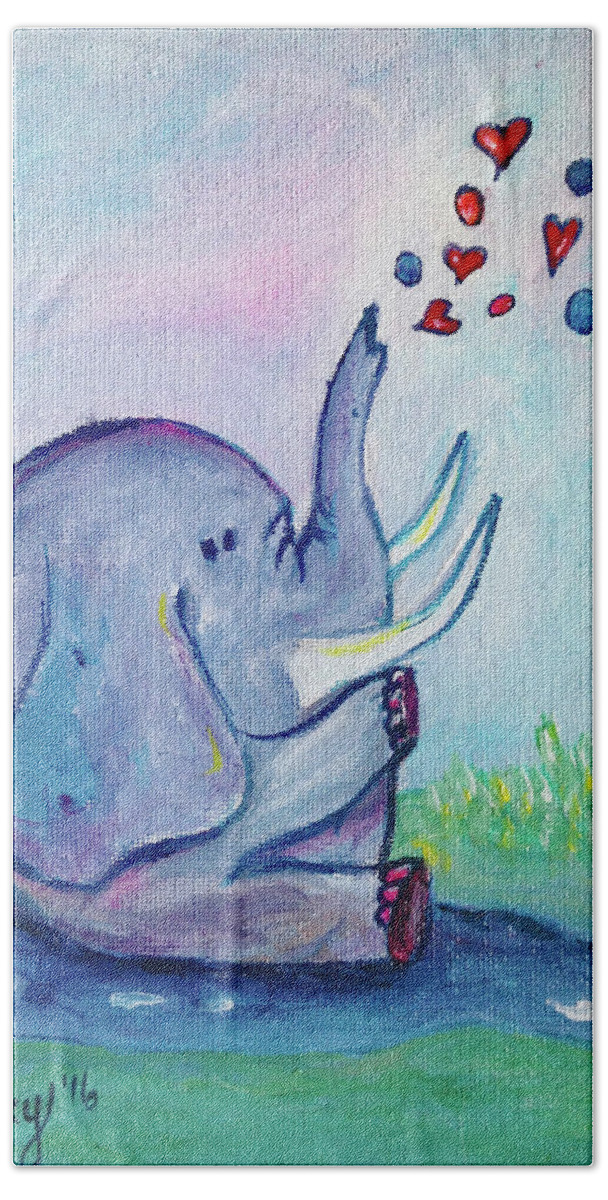 Elephant Bath Towel featuring the painting Elephant Love by Roxy Rich