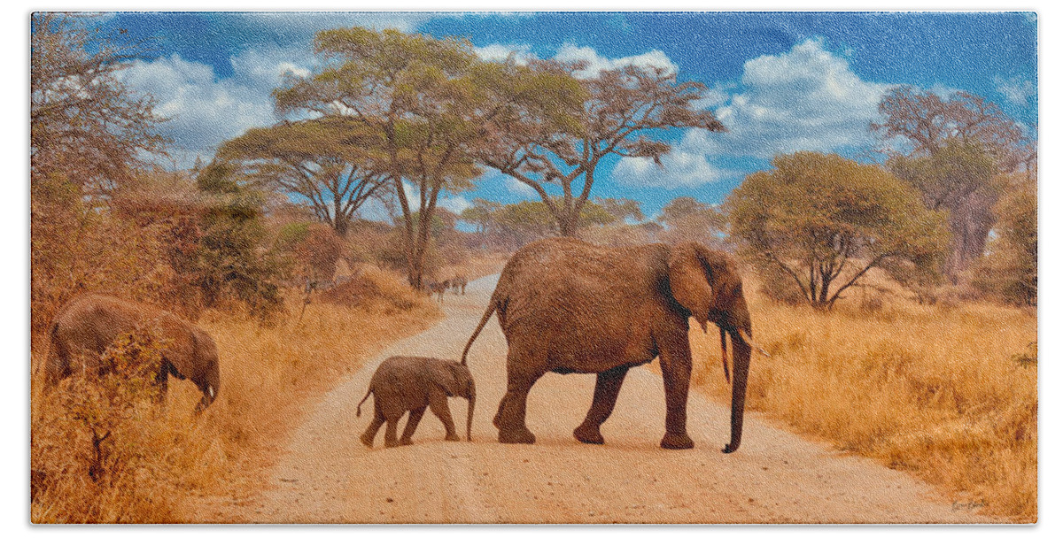 Roadblock Bath Towel featuring the photograph Elephants Crossing the Road by Bruce Block