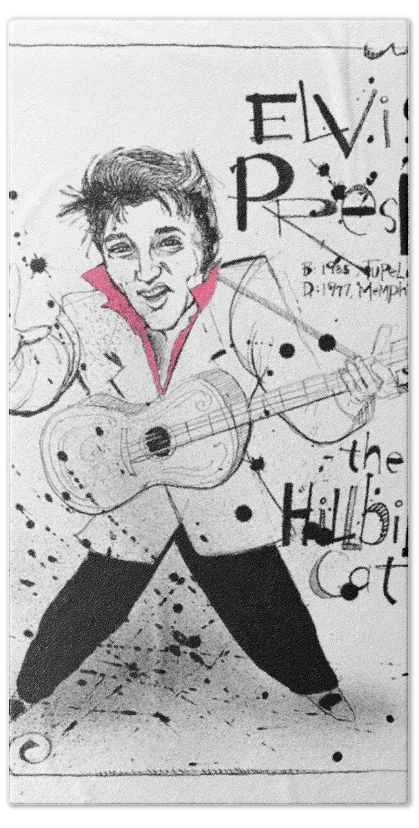  Bath Towel featuring the drawing Elvis Presley by Phil Mckenney