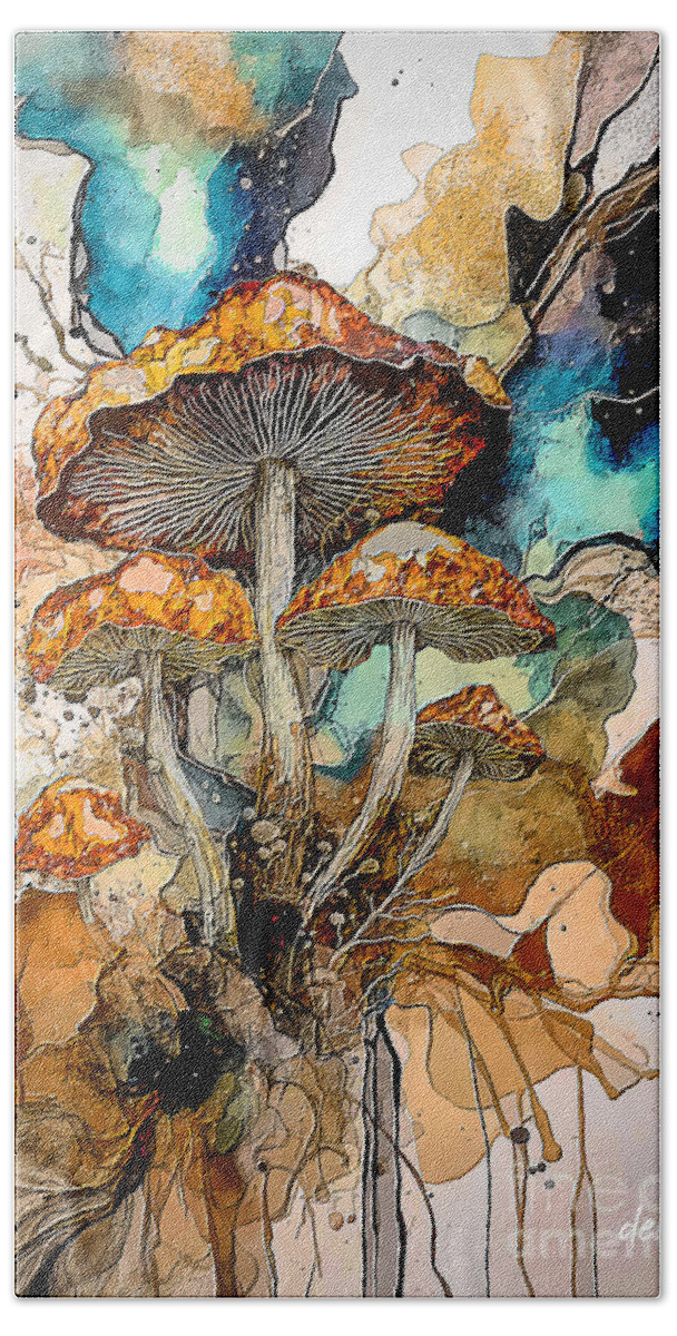 Mushrooms Bath Towel featuring the digital art Embossed Mushrooms by Deb Nakano