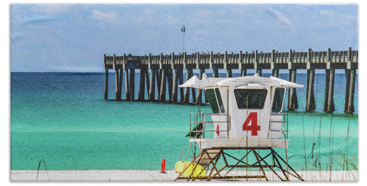 Pensacola Beach Bath Towel featuring the photograph Emerald Pensacola Beach Florida Pier by Beachtown Views
