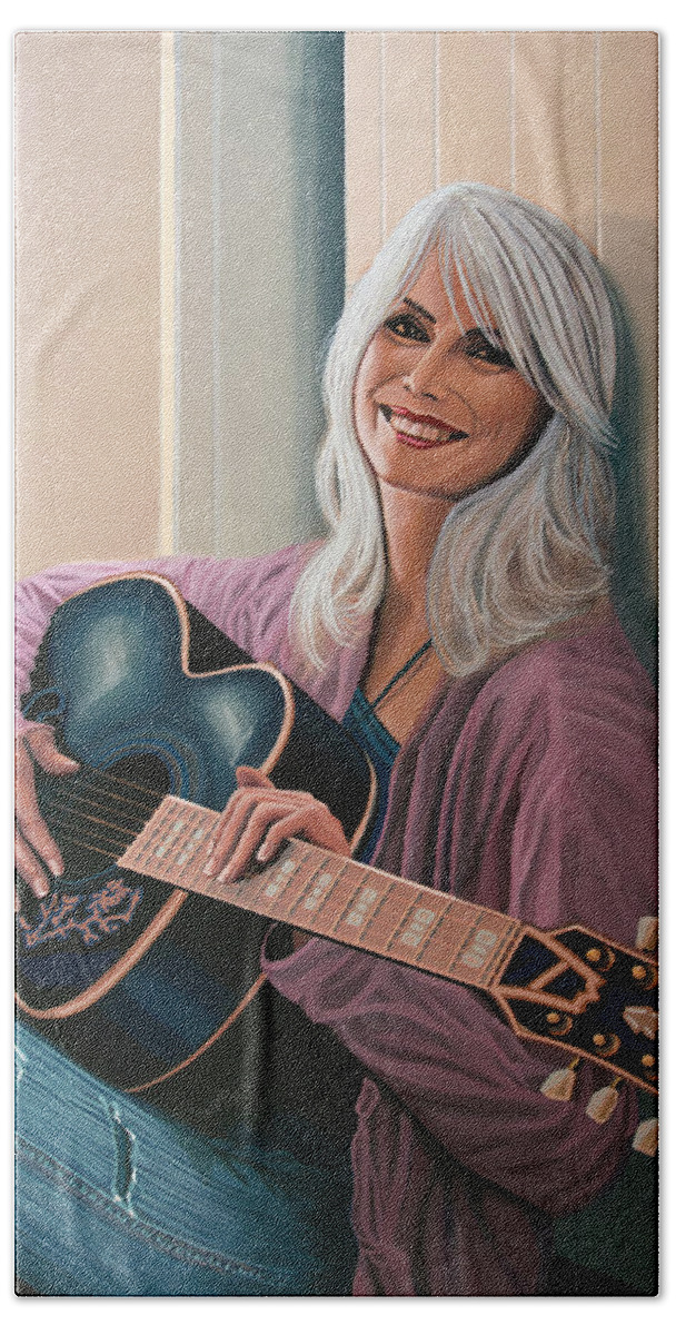 Emmylou Harris Hand Towel featuring the painting Emmylou Harris Painting by Paul Meijering