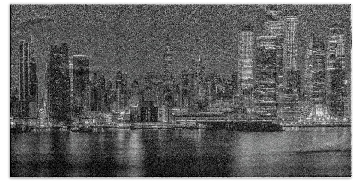 Nyc Skyline Bath Towel featuring the photograph Empire State Hudson Yards BW by Susan Candelario