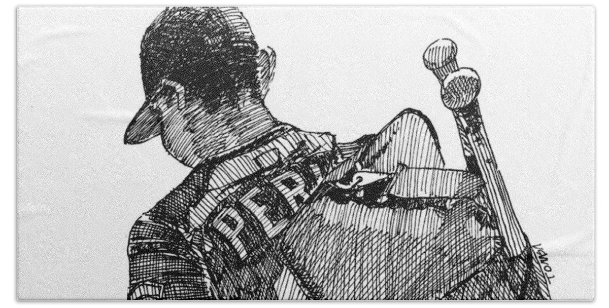 Baseball Bath Towel featuring the drawing Baseball End of Batting Practice by Bill Tomsa