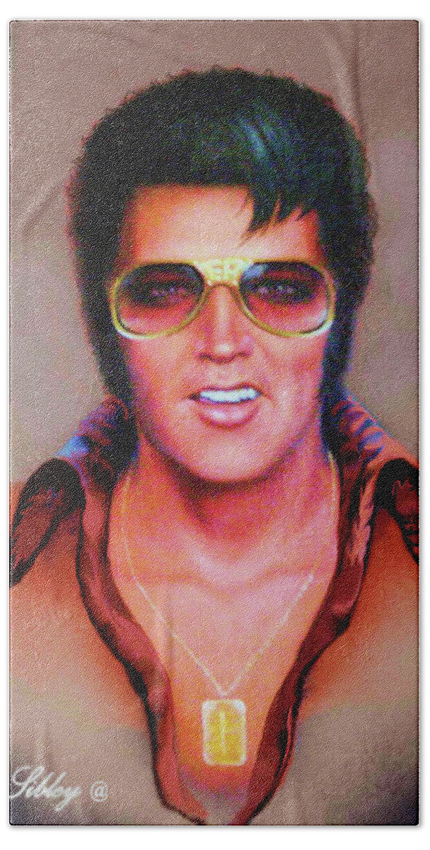 Elvis Hand Towel featuring the digital art EP in Sun Glasses by Loxi Sibley