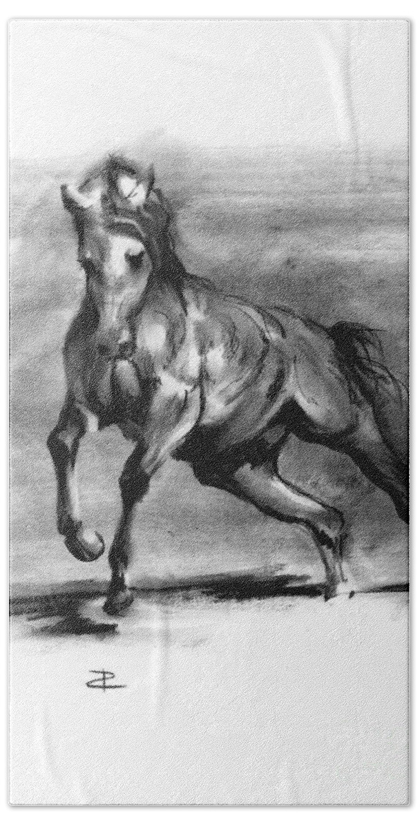 Charcoal Bath Towel featuring the drawing Equine III by Paul Davenport