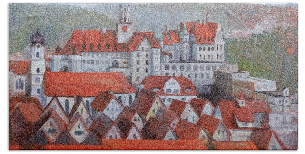 Sigmaringen Bath Towel featuring the painting European Rooftops by K M Pawelec