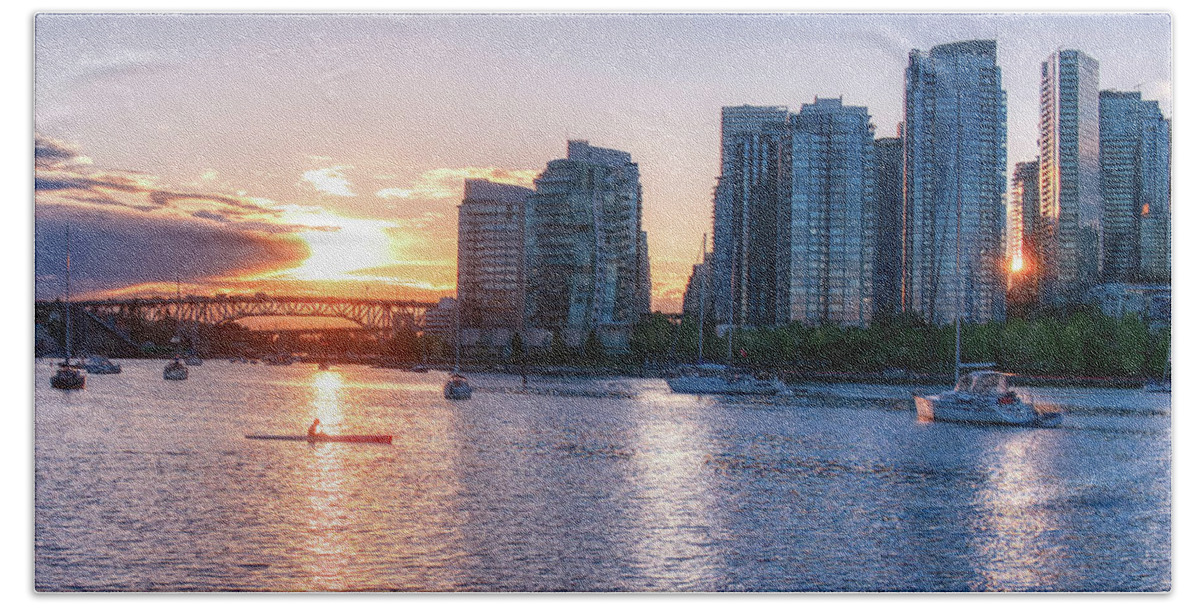 Sunset Hand Towel featuring the photograph Evening At False Creek by Irene Moriarty