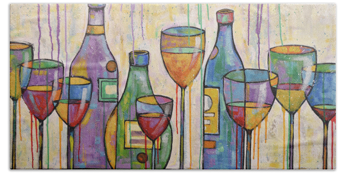 Wine Hand Towel featuring the painting Evening Drinks by Amy Giacomelli