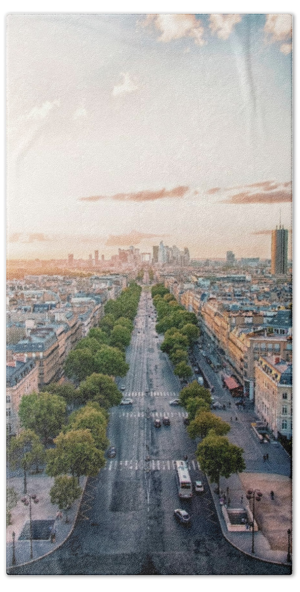Aerial Hand Towel featuring the photograph Evening in Paris by Manjik Pictures