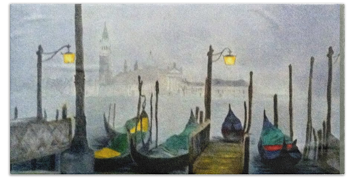 Venice Hand Towel featuring the painting Evening in Venice by Juliette Becker