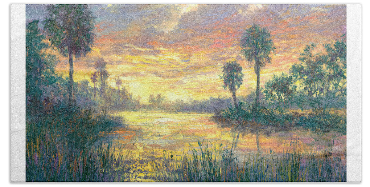 Everglades Hand Towel featuring the painting Everglades Sunrise cropd by Laurie Snow Hein