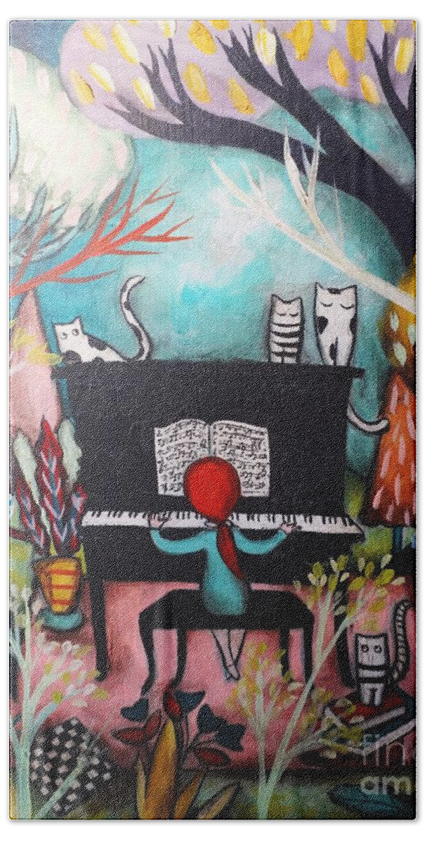 Piano Hand Towel featuring the painting Every Good Boy Does Fine Always by Chris Jeanguenat