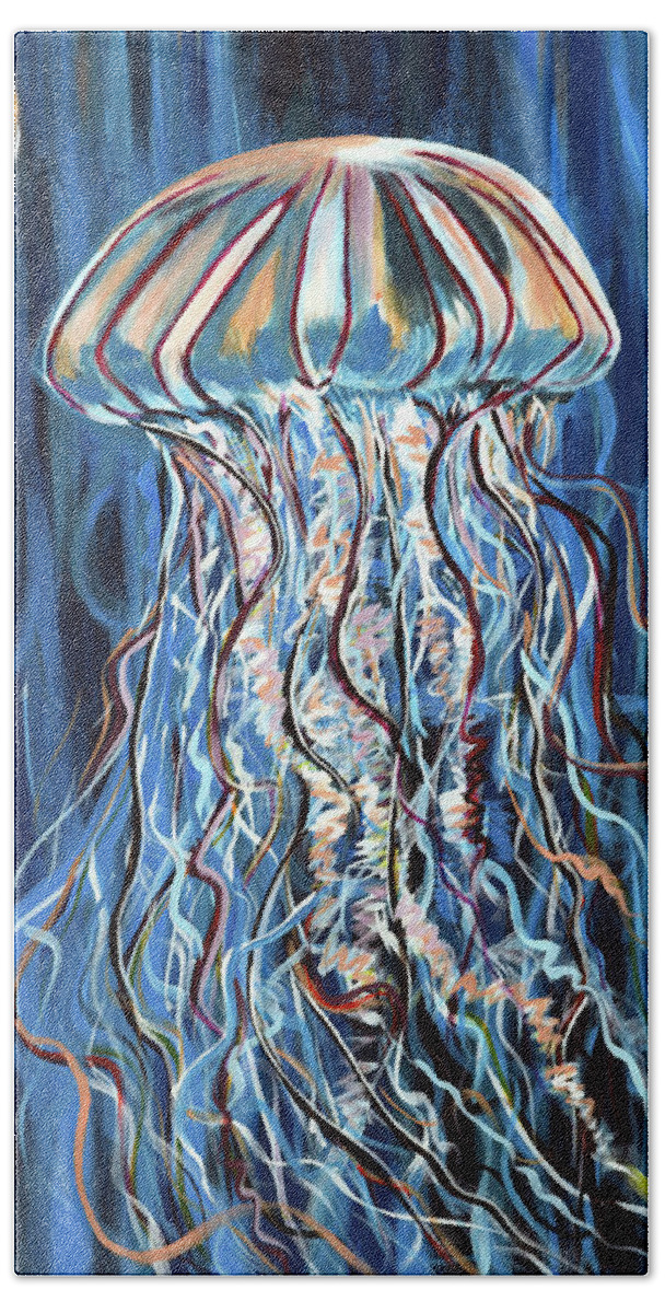 Jellyfish Hand Towel featuring the painting Exotic Jellyfish by Chiquita Howard-Bostic