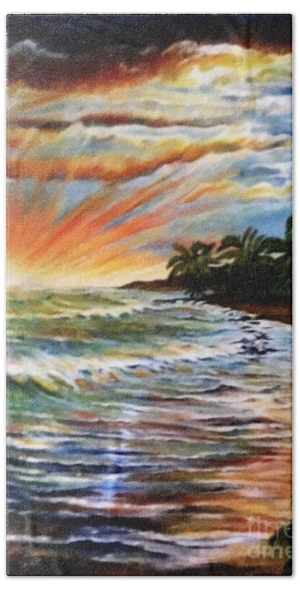 Sunset Beach Bath Towel featuring the painting Expectation #1 by Michael Silbaugh